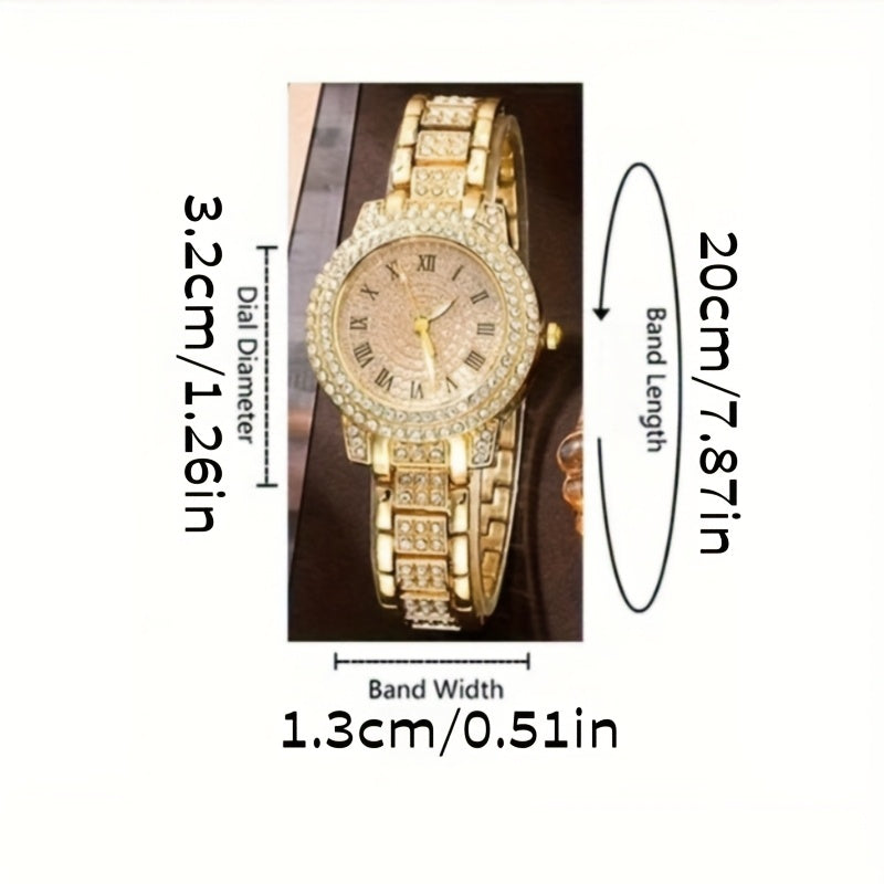 5-Piece Gold Jewelry Set - Watch, Ring, Necklace & Earrings Collection