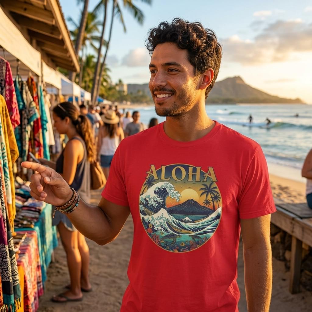Aloha Vintage Wave Unisex Cotton Hawaiian Graphic T-Shirt