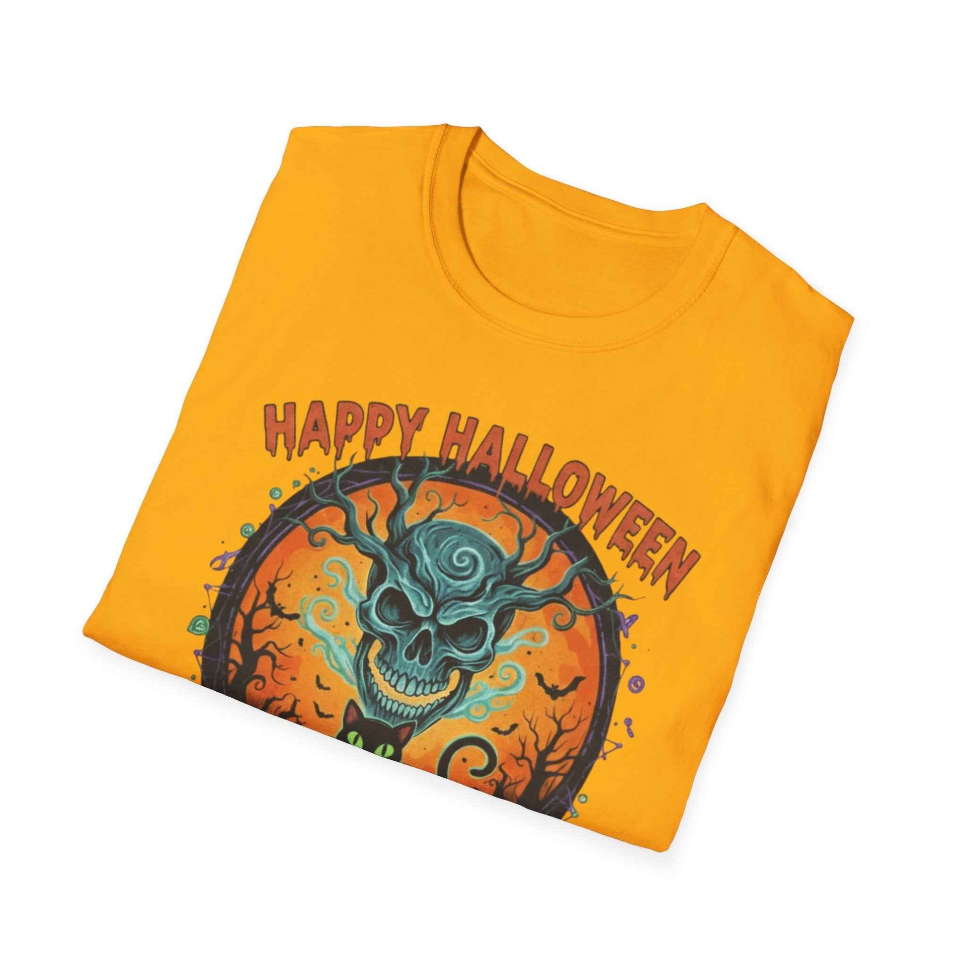 Halloween Skull T-Shirt | Black Cat & Pumpkins | Creep It Real Tee