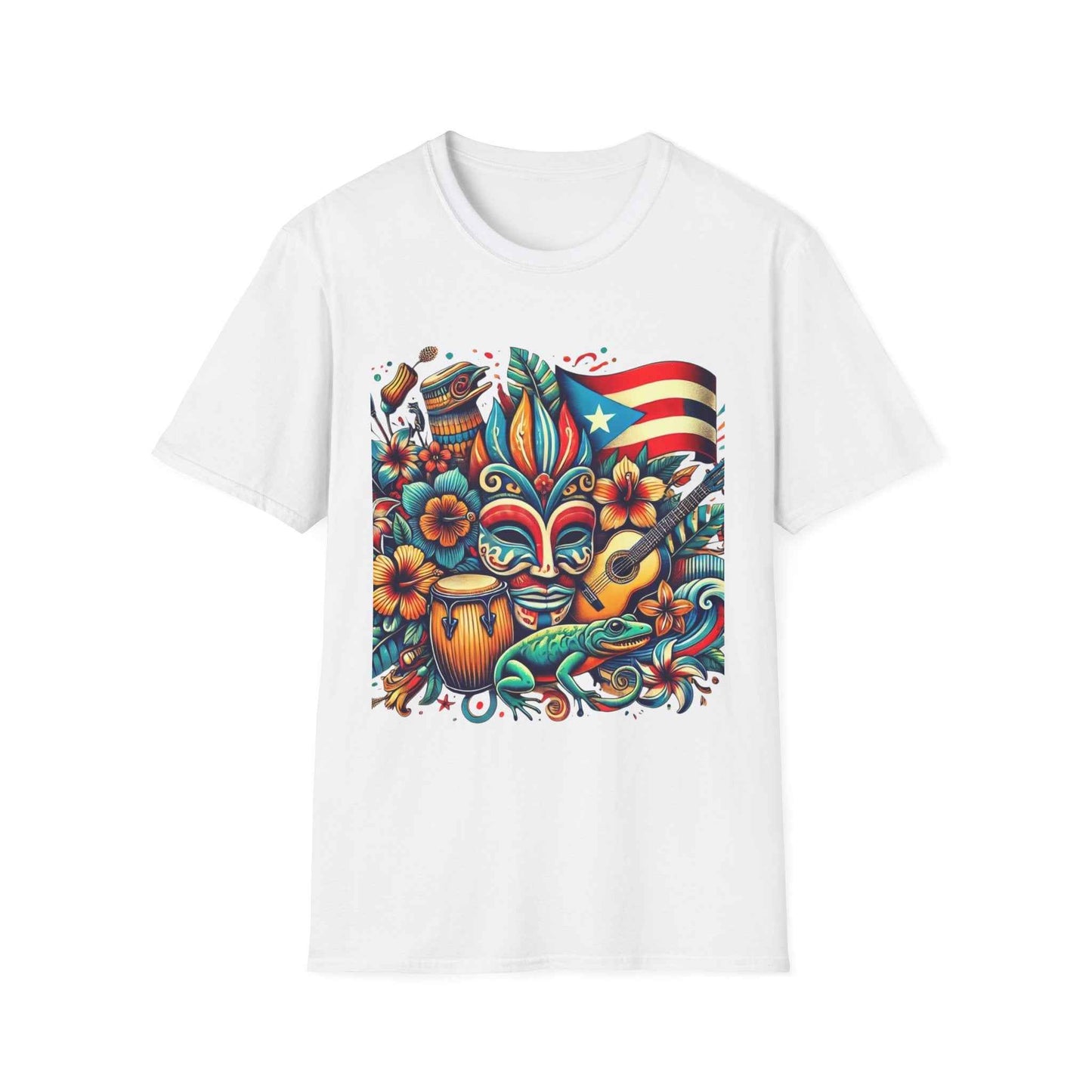 Puerto Rican Pride T-Shirt with Flag, Coquí, and Vejigante Mask Design - Limited Edition