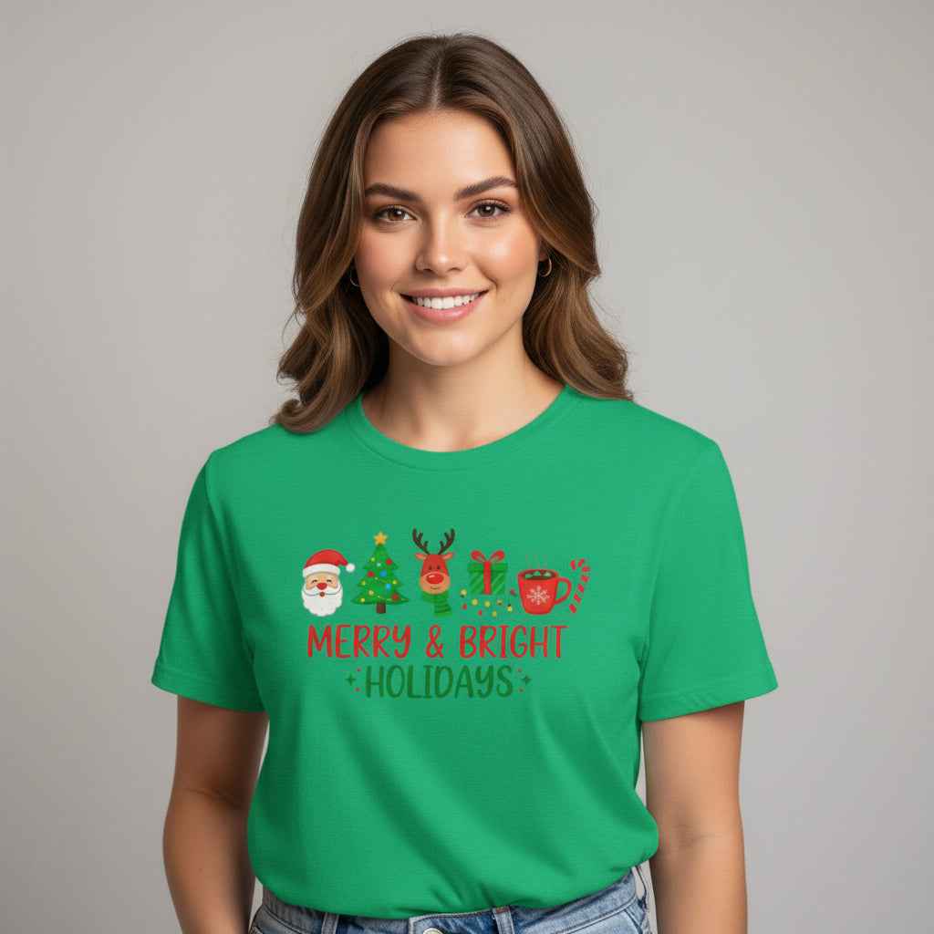 Merry & Bright Christmas T-Shirt – Festive Holiday Icons Tee