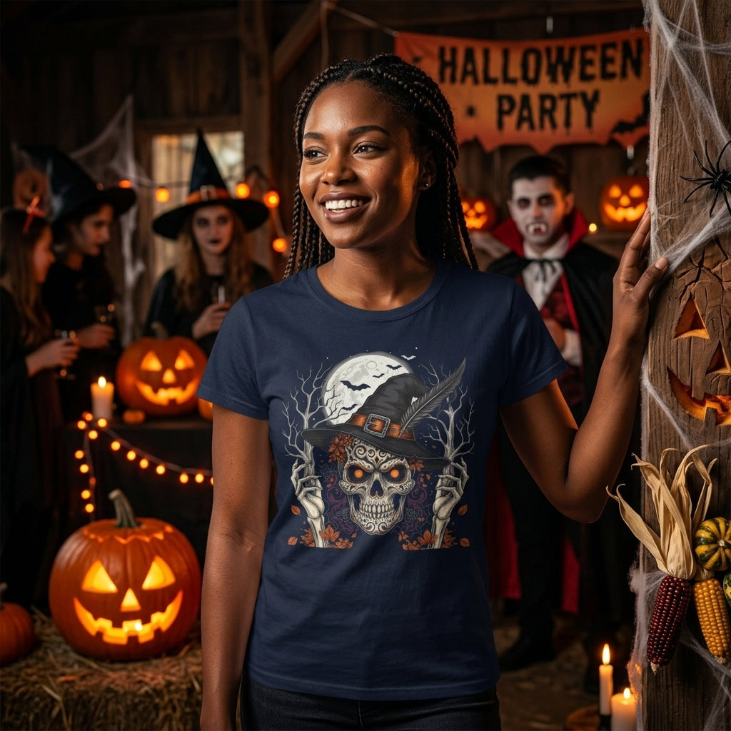 Skull Witch Halloween T-Shirt | Spooky Gothic Skull Graphic Tee for Halloween