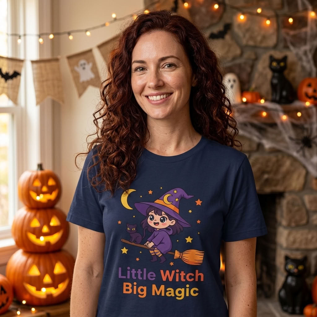 Little Witch Big Magic T-Shirt | Cute Witch Cat Halloween Graphic Tee