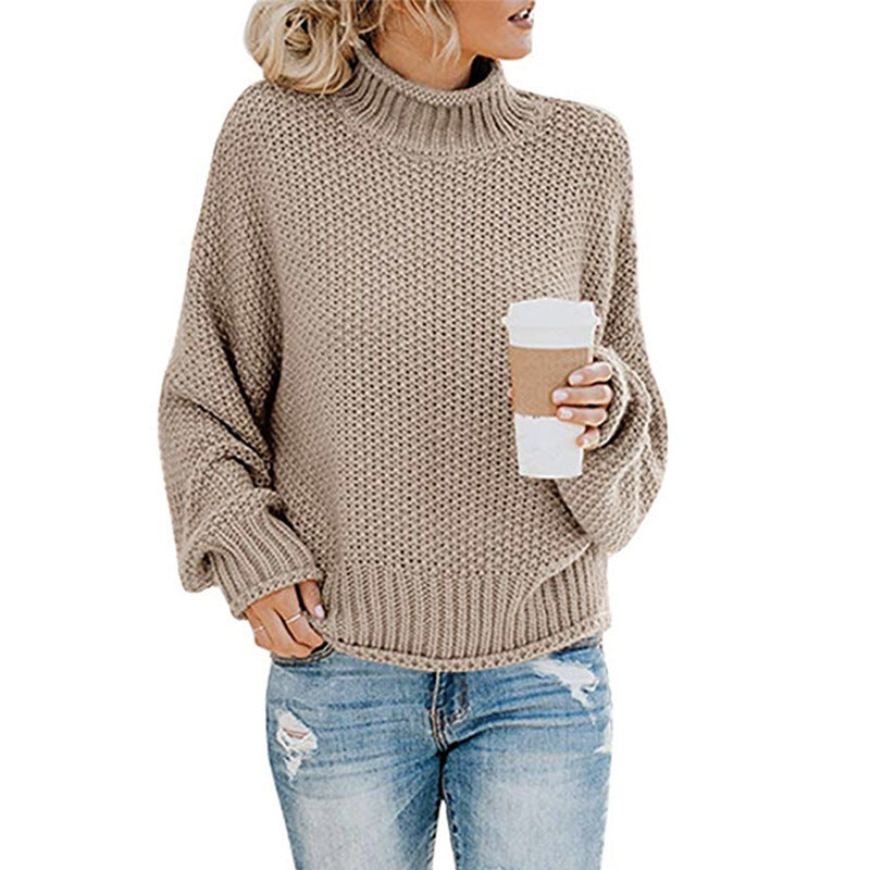 Women's Turtleneck Pullover Sweater - Thick Knitted Long Sleeve Winter Top