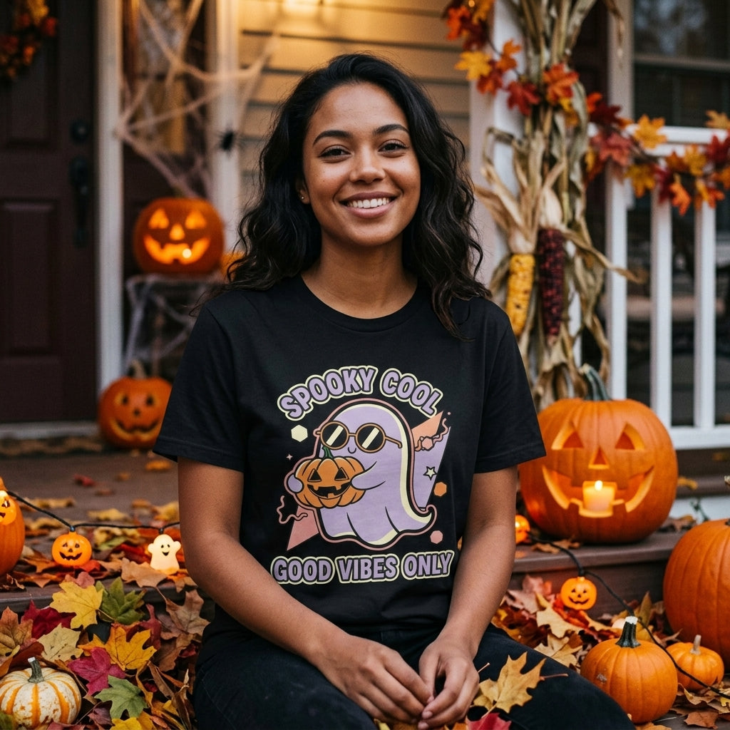 Spooky Cool Ghost T-Shirt | Good Vibes Only Halloween Tee