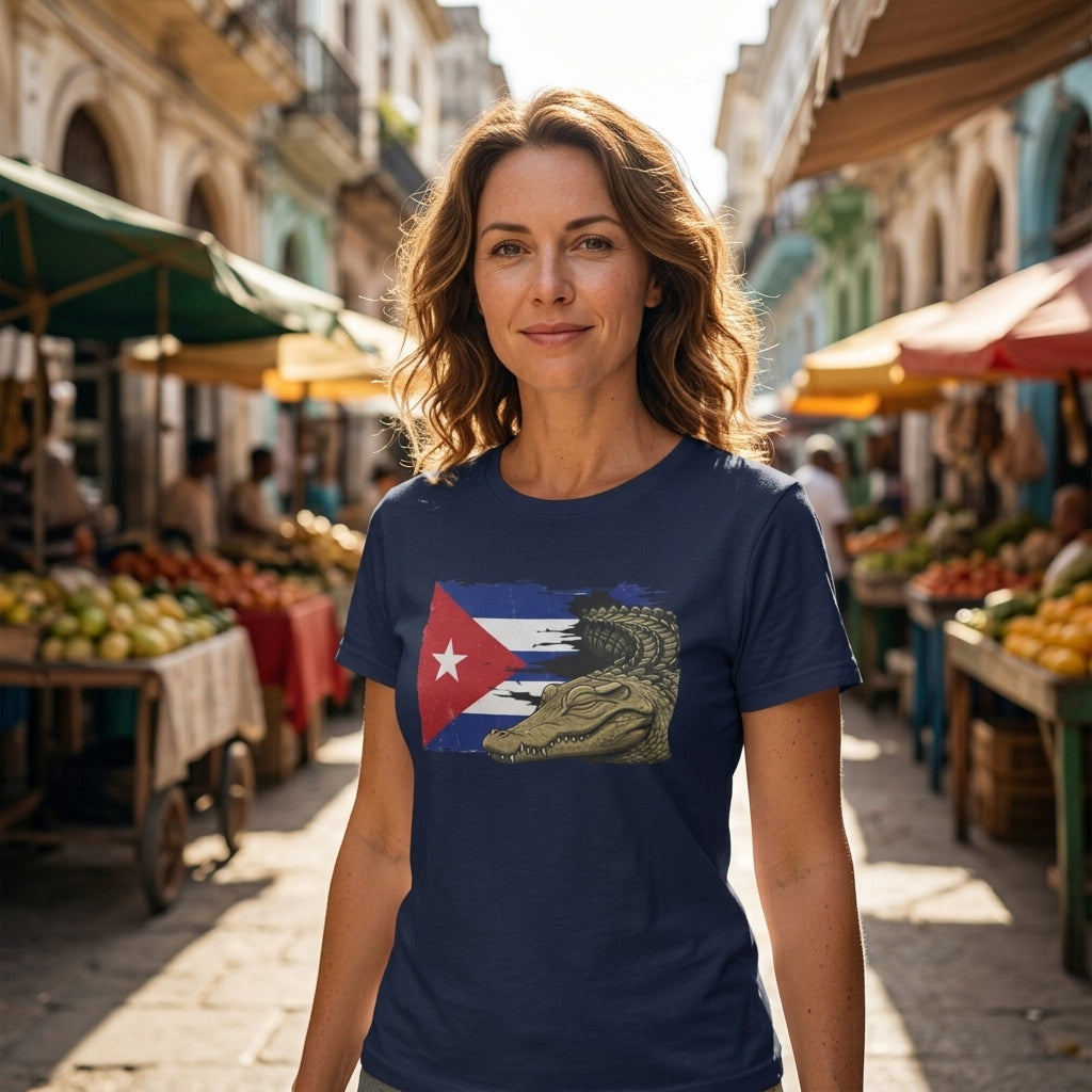 Custom Cuban Pride Tee: Flag & Crocodile Design | 100% Cotton | S-2XL Sizes