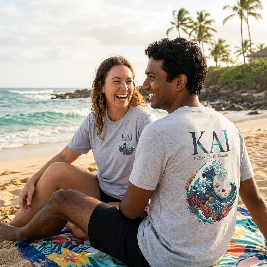 Kai Hawaiian Ocean T-Shirt | Wave & Marine Life Graphic Tee