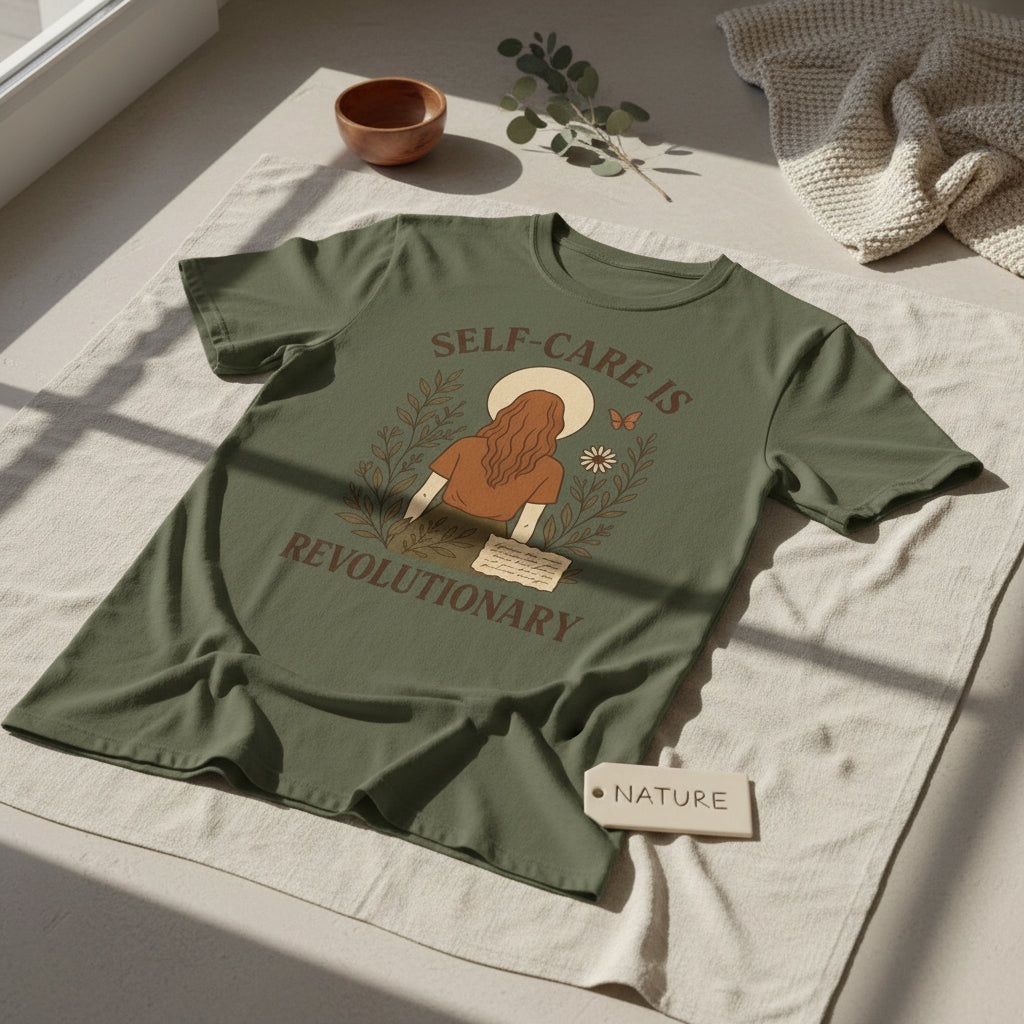 Self-Care Is Revolutionary Shirt  Boho Feminist Graphic Tee, Mental Health Gift, Retro Botanical T-Shirt for Women