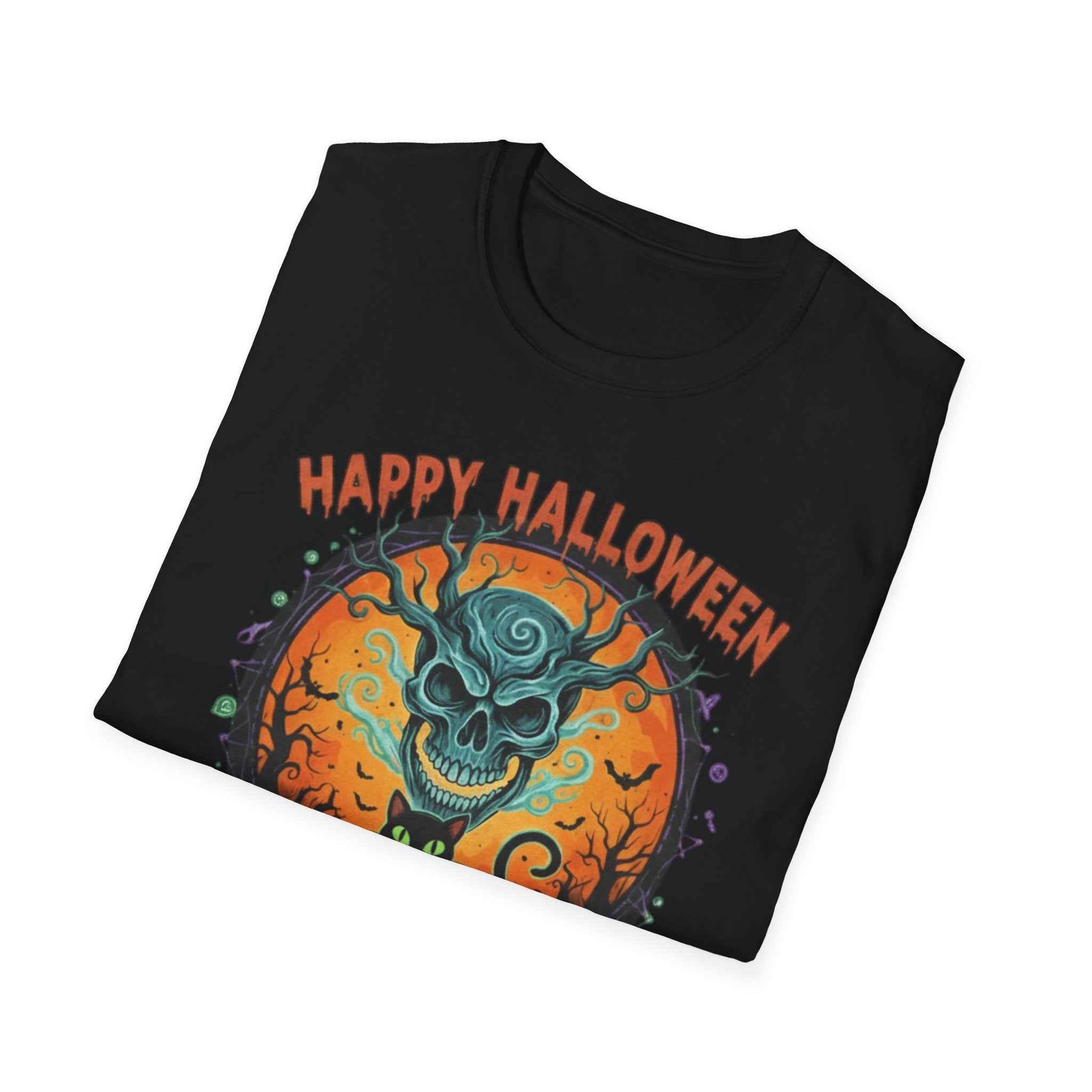 Halloween Skull T-Shirt | Black Cat & Pumpkins | Creep It Real Tee