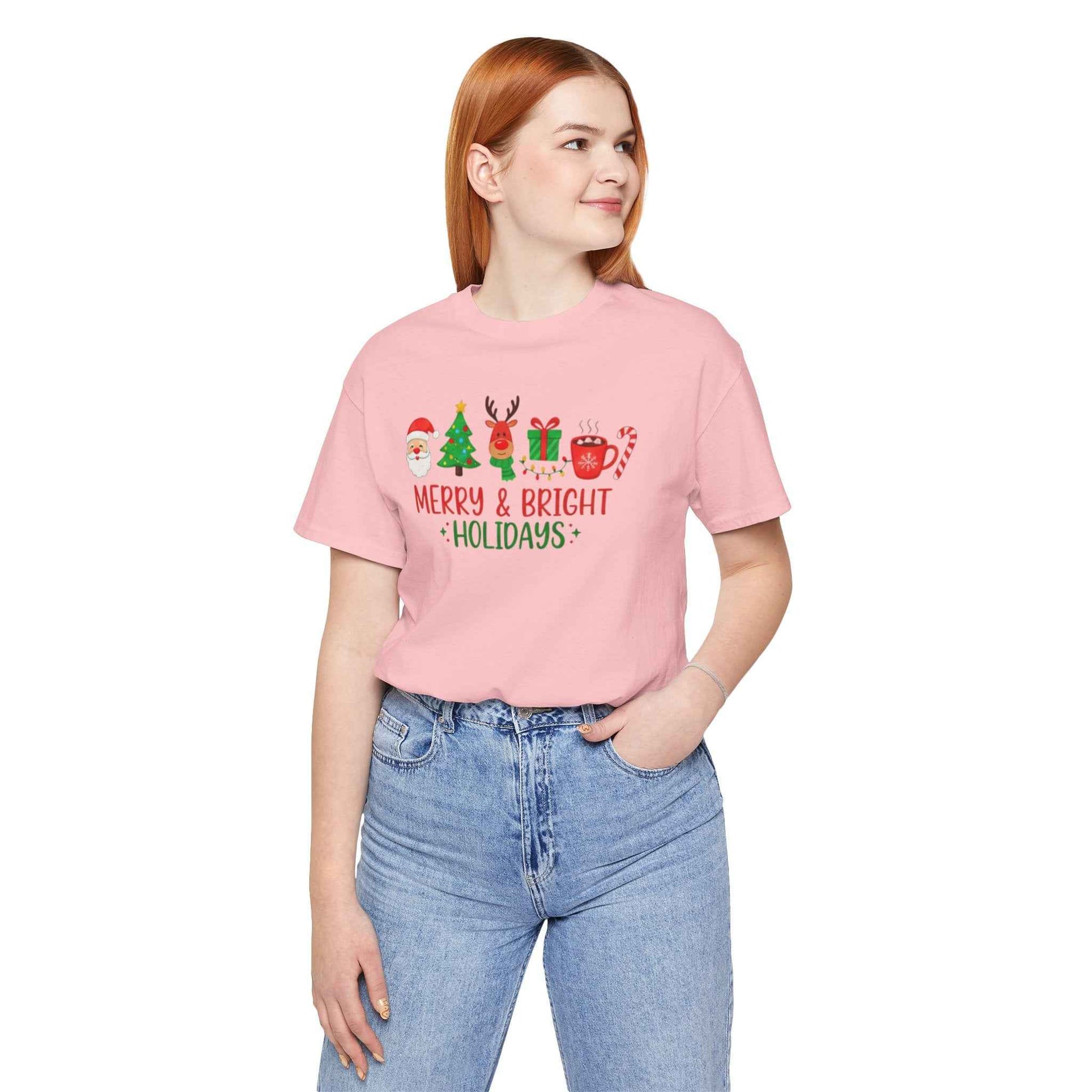 Merry & Bright Christmas T-Shirt – Festive Holiday Icons Tee