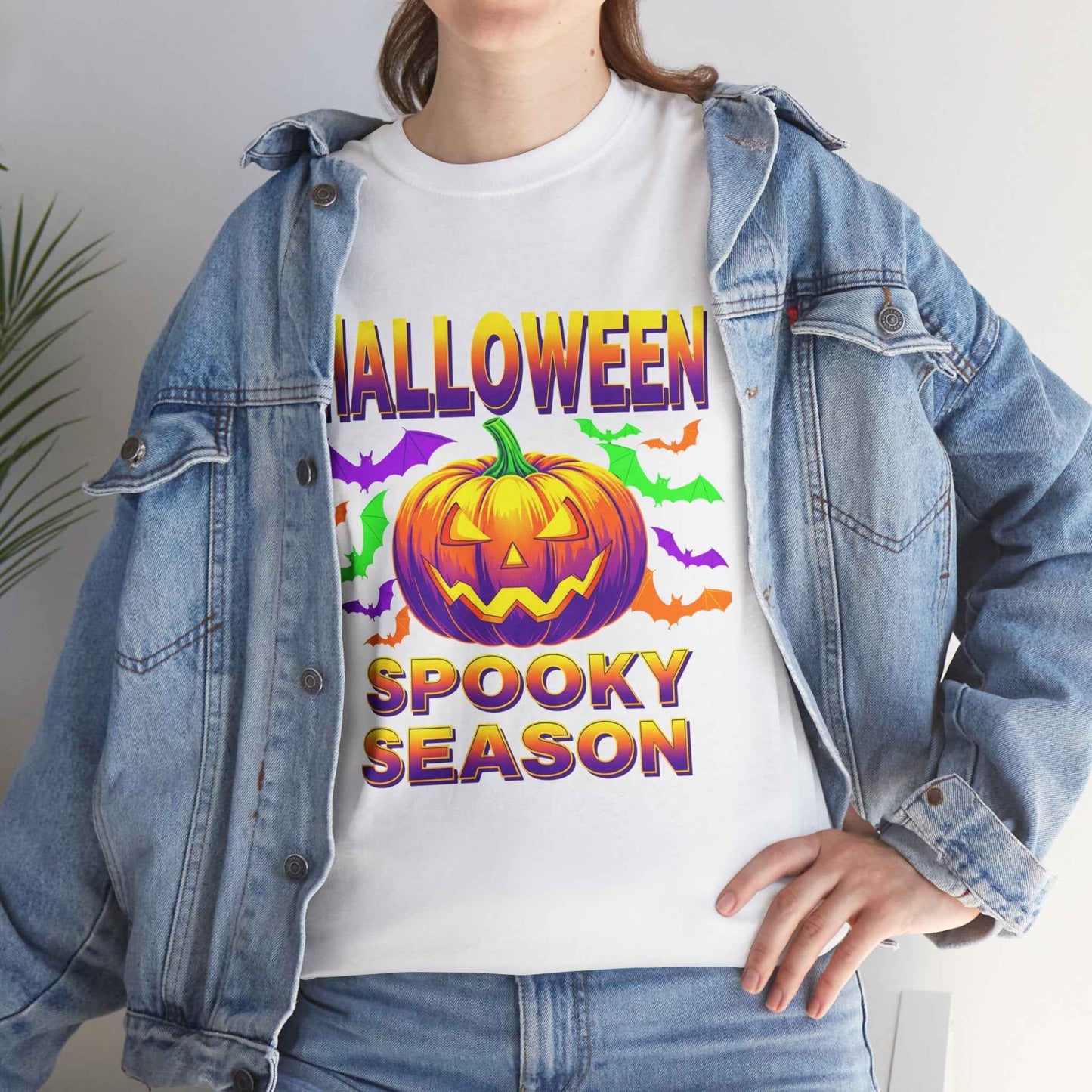 Retro Halloween T-Shirt - Neon Pumpkin & Bats 'Spooky Season' Tee - 80s/90s Style