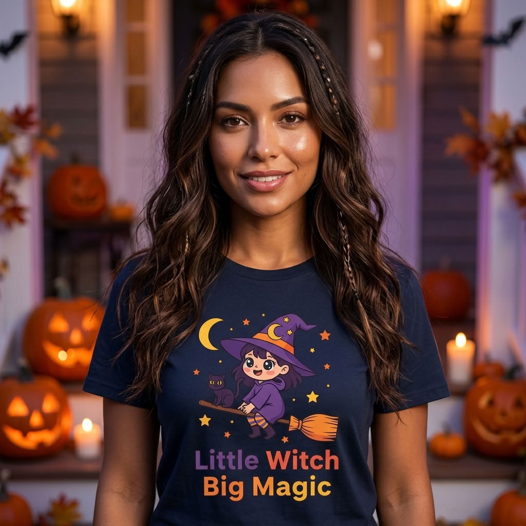 Little Witch Big Magic T-Shirt | Cute Witch Cat Halloween Graphic Tee