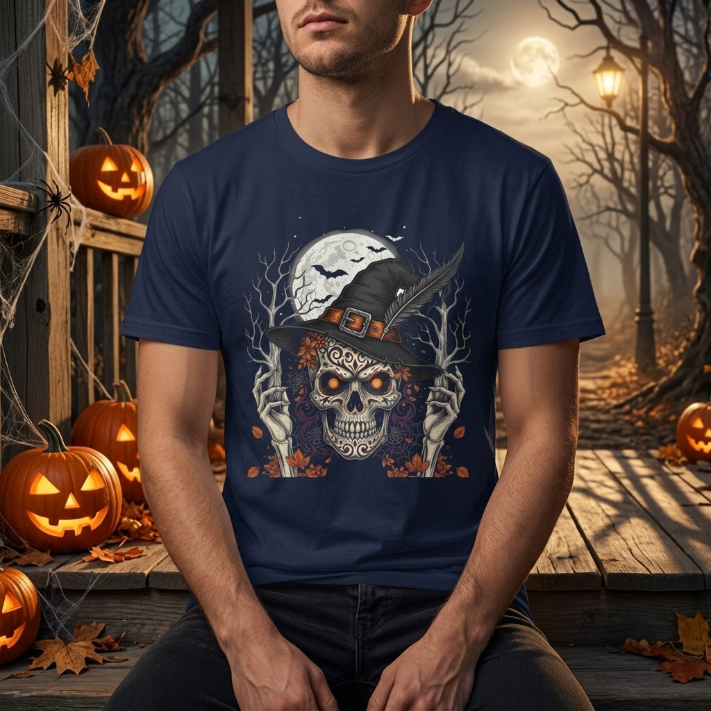 Skull Witch Halloween T-Shirt | Spooky Gothic Skull Graphic Tee for Halloween