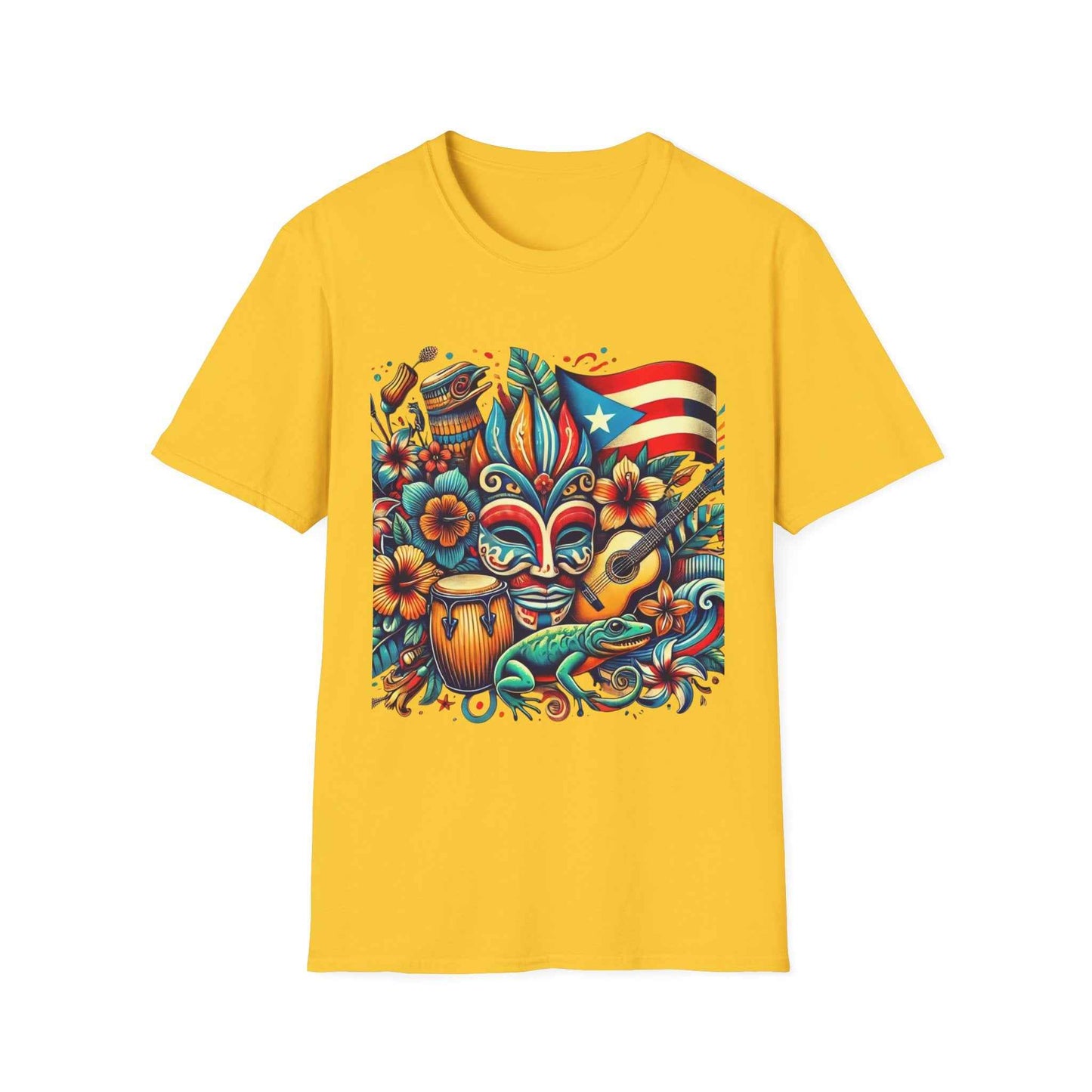 Puerto Rican Pride T-Shirt with Flag, Coquí, and Vejigante Mask Design - Limited Edition