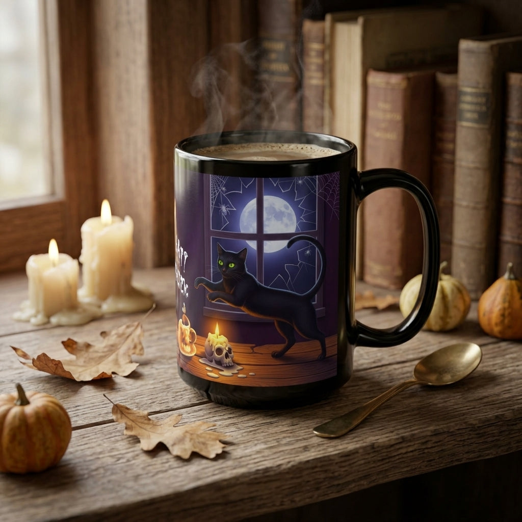 Brewed with a Witch's Charm Halloween Coffee Mug | Witch, Black Cat & Pumpkin Design