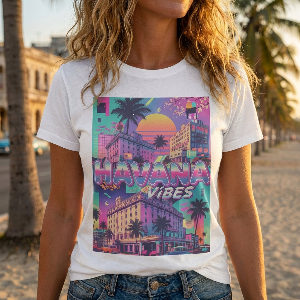 Y2K Havana Vibes Graphic Tee - Retro Cuba Streetwear T-Shirt with Neon Vaporwave Design