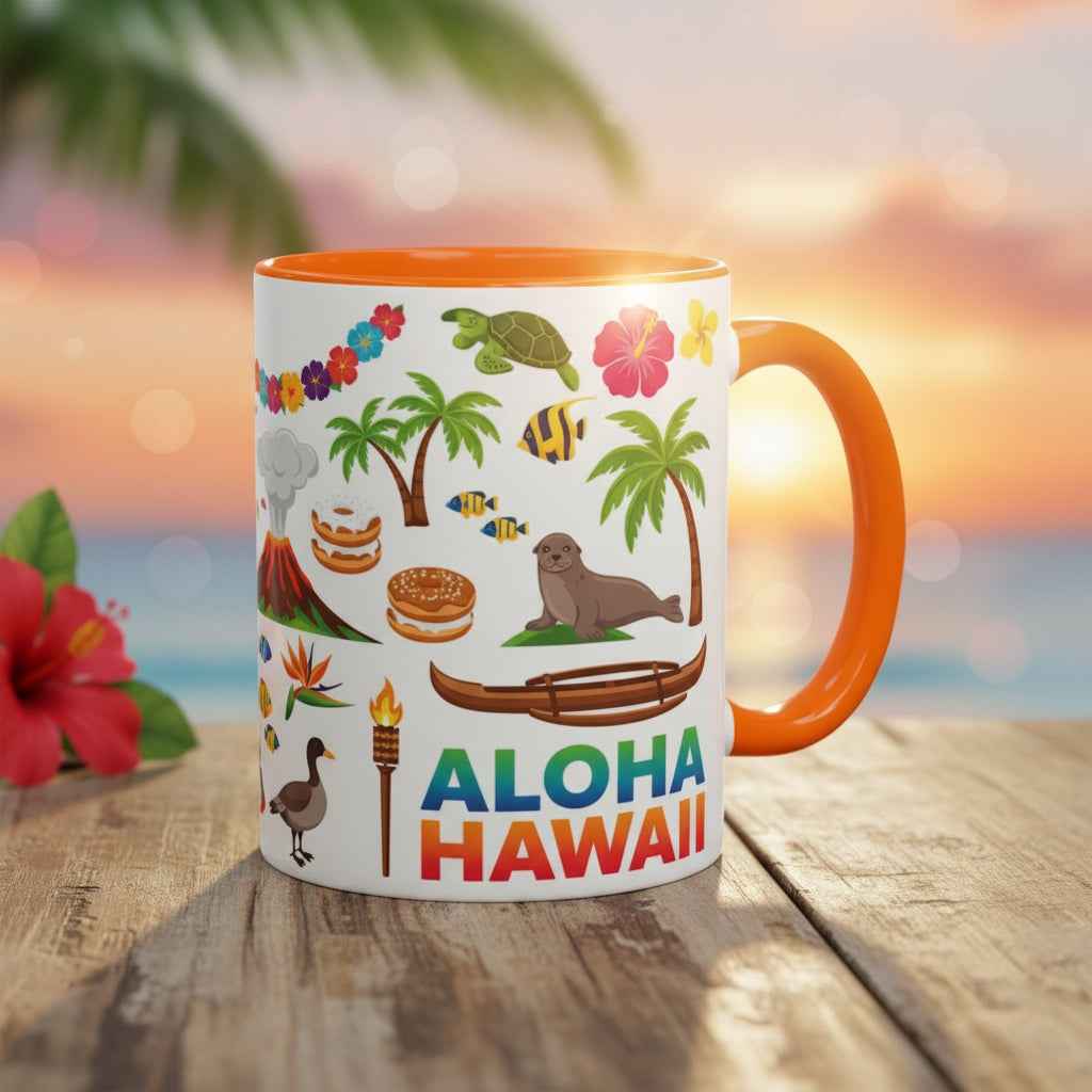 Aloha Hawaii Accent Coffee Mug – Tropical Island Surf & Palm Tree Design