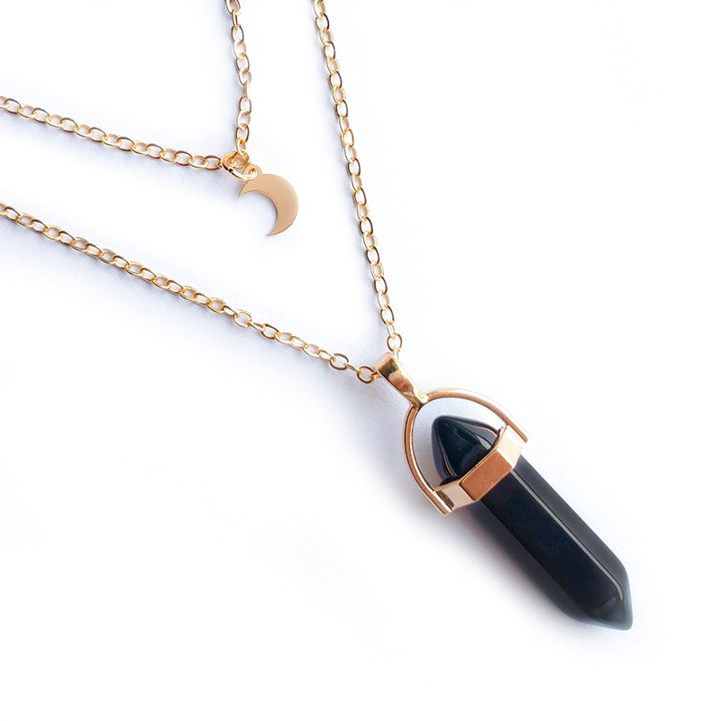 Moon Hexagonal Crystal Column Pendant Necklace - Geometric Statement Jewelry for Women