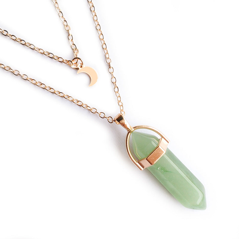 Moon Hexagonal Crystal Column Pendant Necklace - Geometric Statement Jewelry for Women