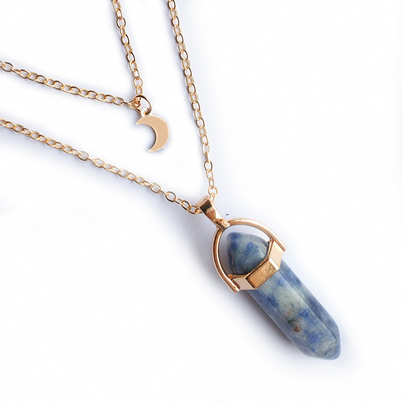 Moon Hexagonal Crystal Column Pendant Necklace - Geometric Statement Jewelry for Women