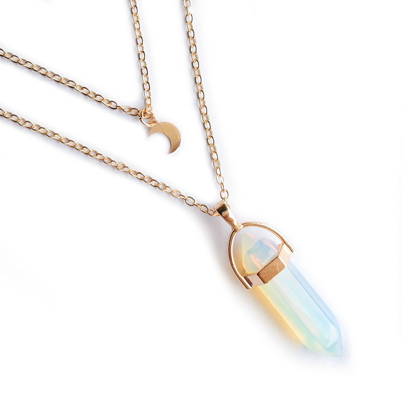 Moon Hexagonal Crystal Column Pendant Necklace - Geometric Statement Jewelry for Women
