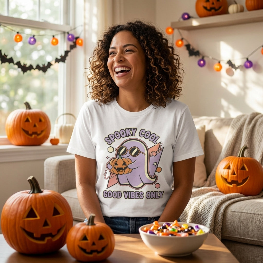 Spooky Cool Ghost T-Shirt | Good Vibes Only Halloween Tee