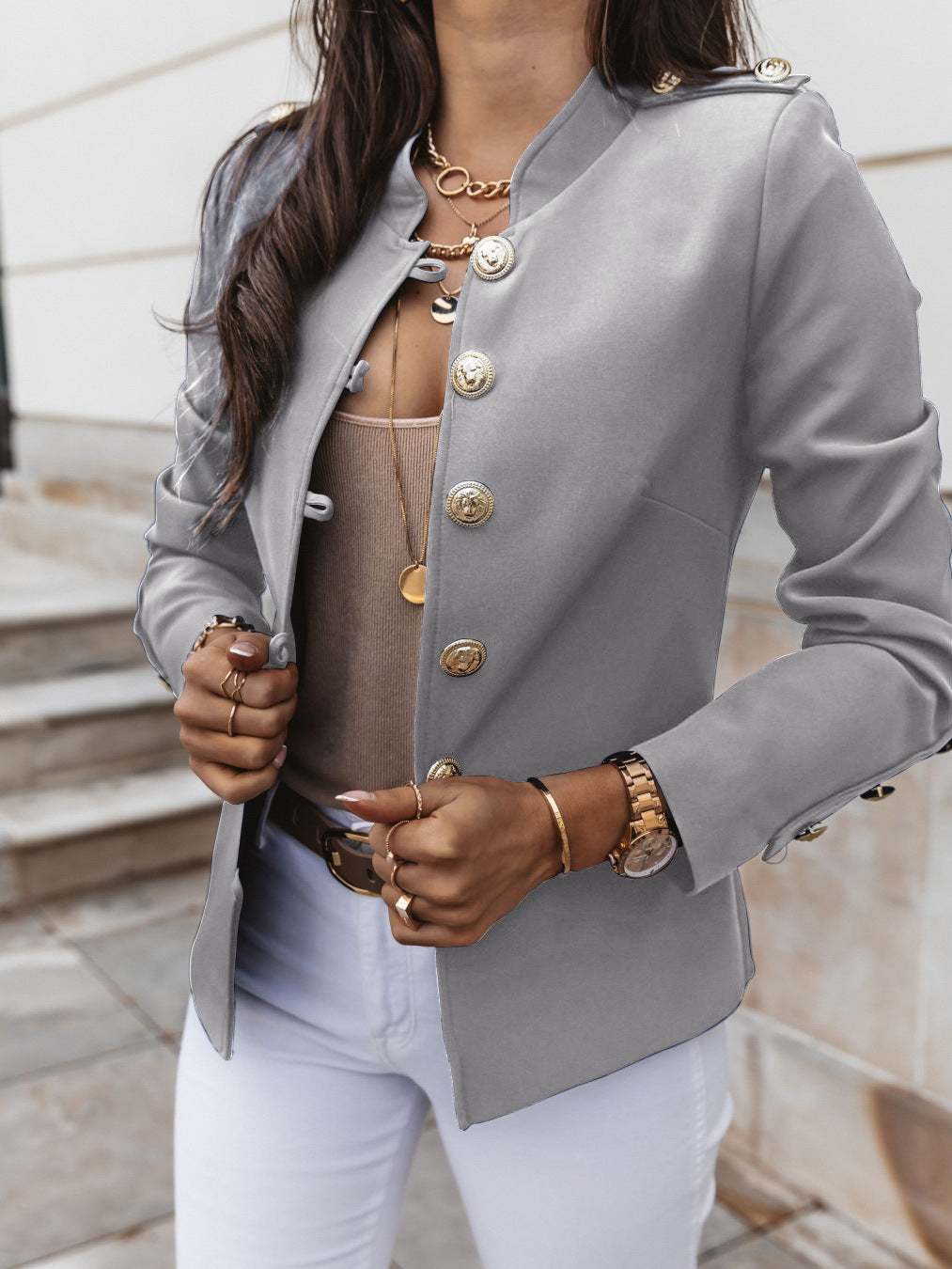 Women's Slim Fit Blazer - Long Sleeve Single Breasted Suit Jacket