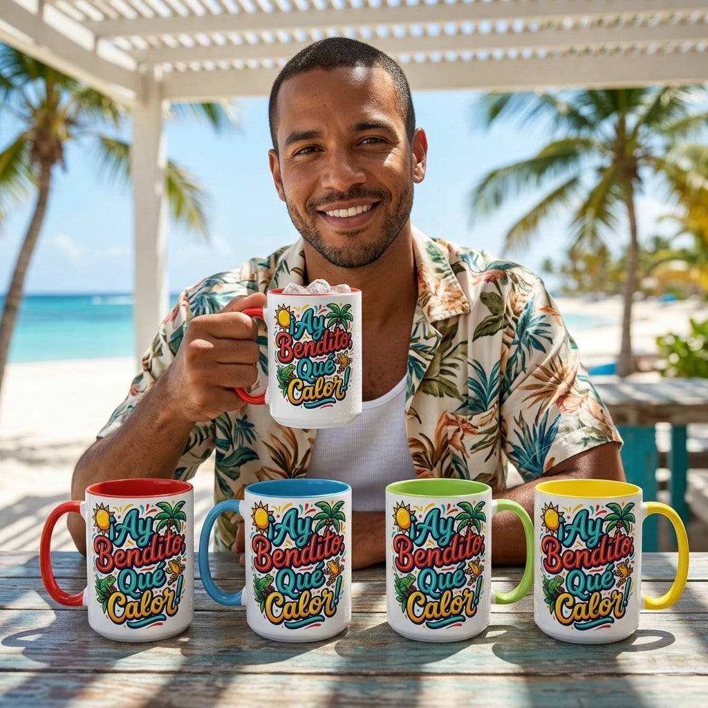Ay Bendito Que Calor, Coffee Mug | Spanish Tropical Design, 11oz or 15oz