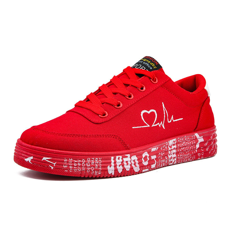 Women's Red Canvas Sneakers - Korean Style Low-Top Breathable Shoes