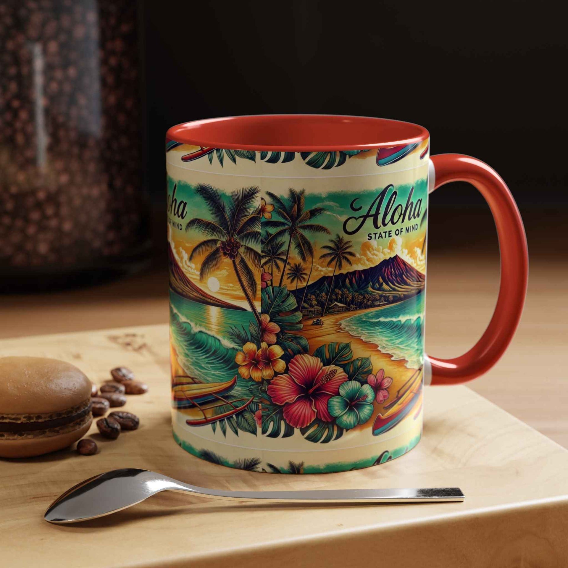 Aloha Hawaii Coffee Mug - Tropical Island Surf & Palm Tree Design