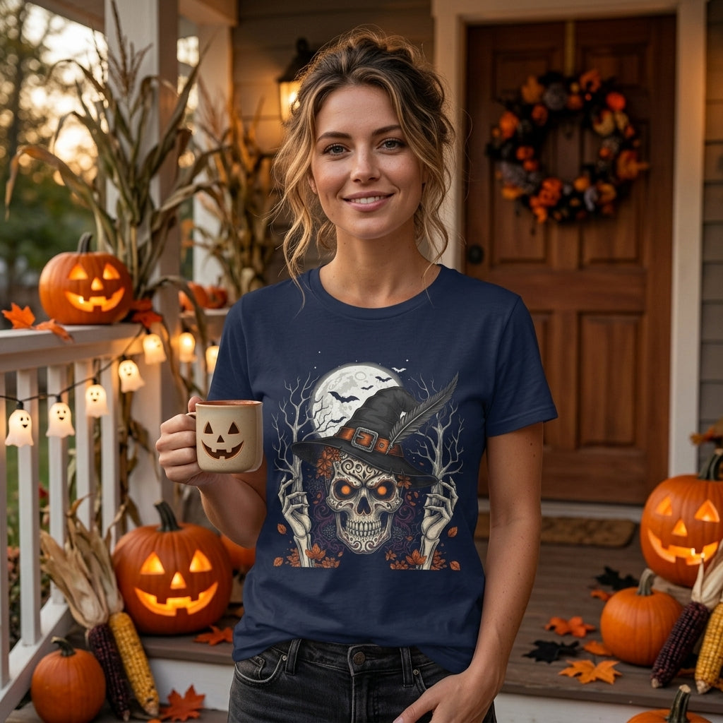 Skull Witch Halloween T-Shirt | Spooky Gothic Skull Graphic Tee for Halloween