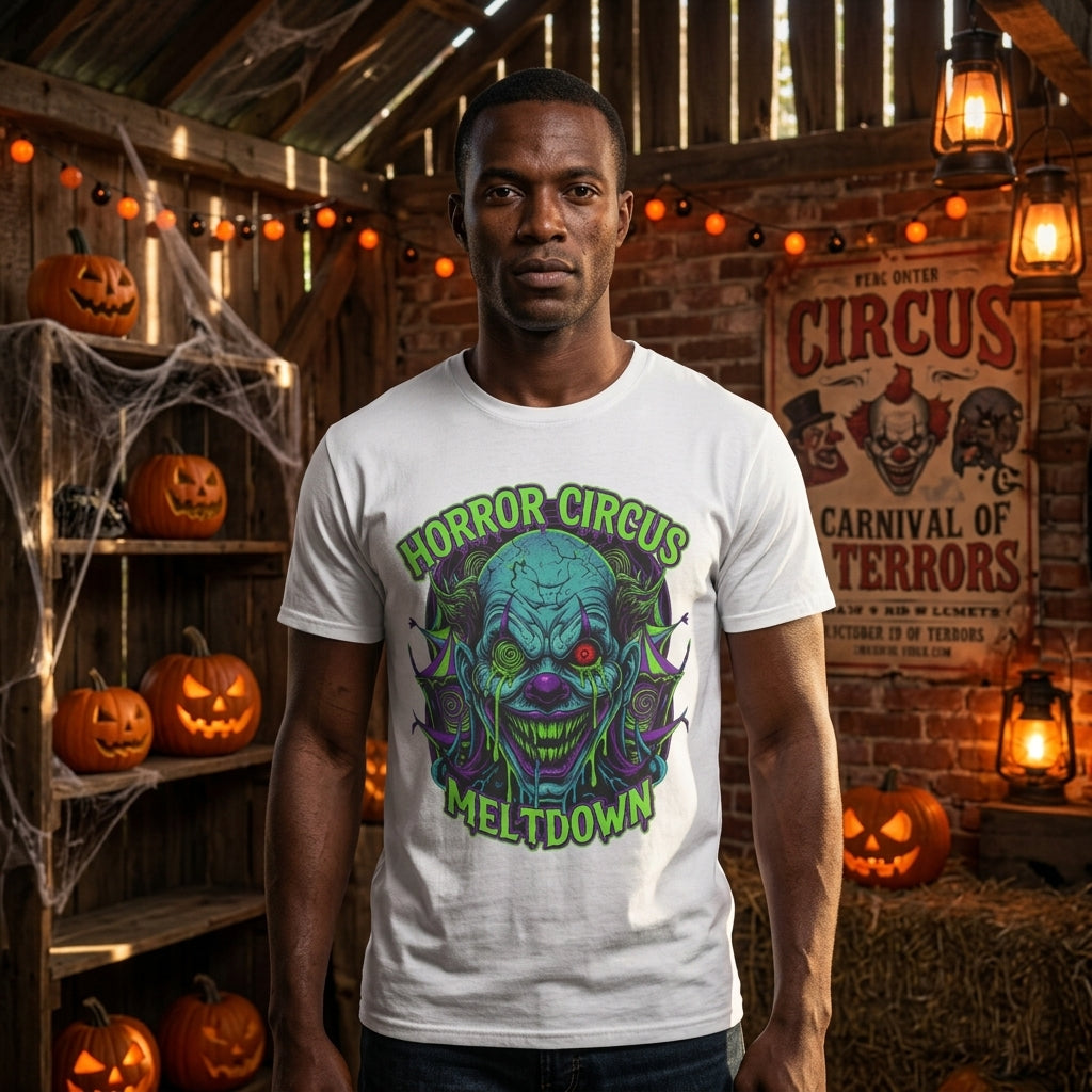 Horror Circus T-Shirt | Neon Scary Clown Graphic Tee for Halloween