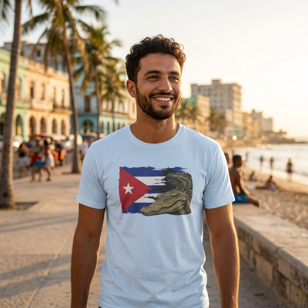 Custom Cuban Pride Tee: Flag & Crocodile Design | 100% Cotton | S-2XL Sizes