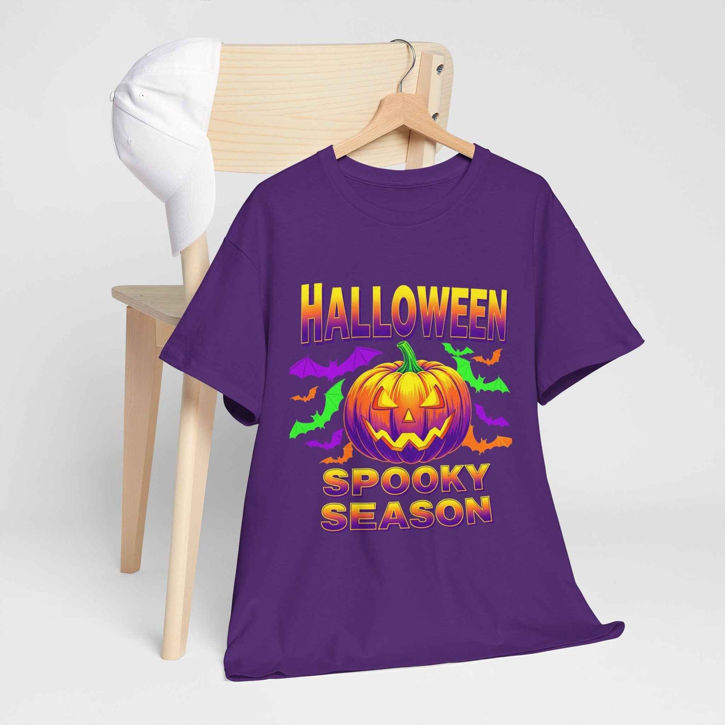 Retro Halloween T-Shirt - Neon Pumpkin & Bats 'Spooky Season' Tee - 80s/90s Style
