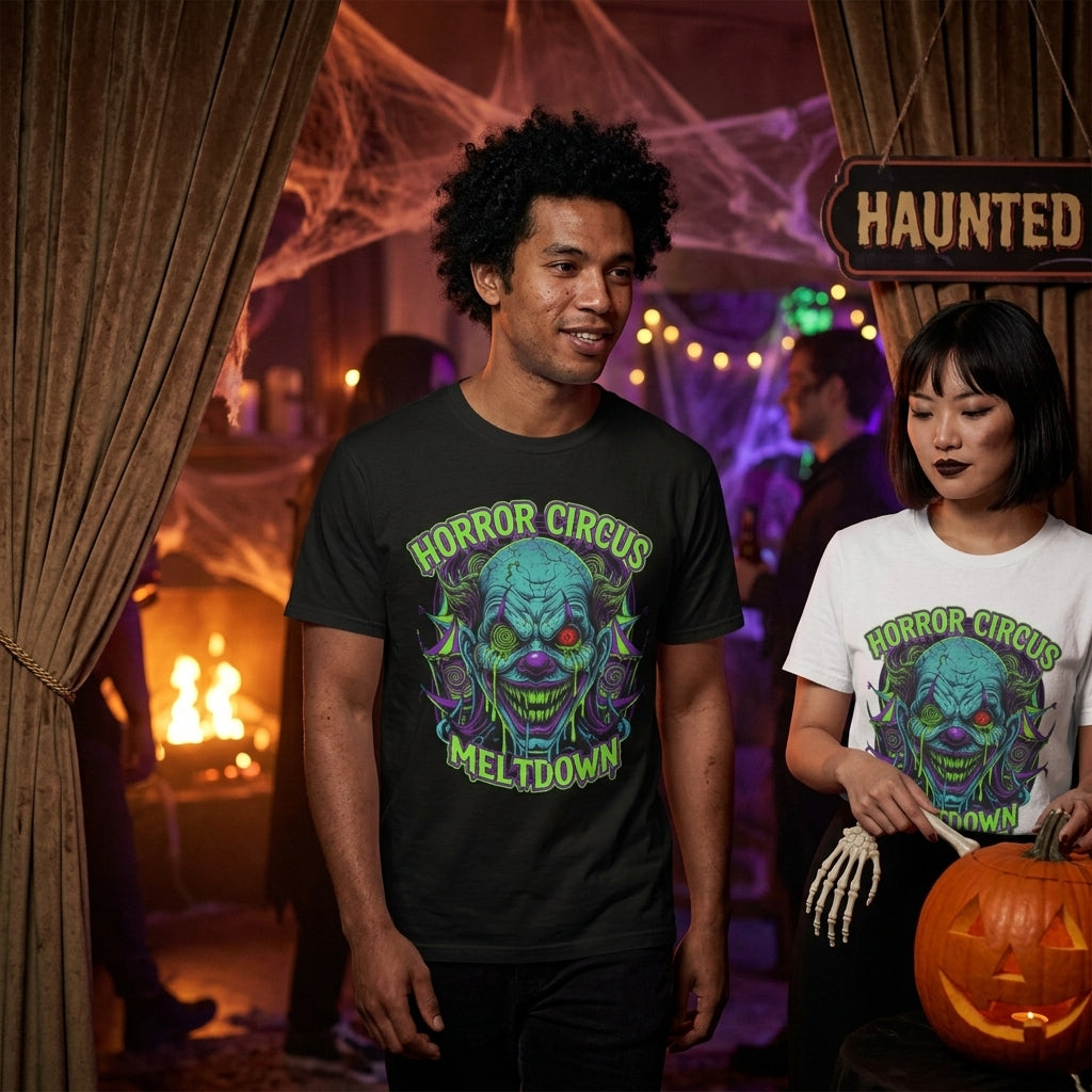 Horror Circus T-Shirt | Neon Scary Clown Graphic Tee for Halloween