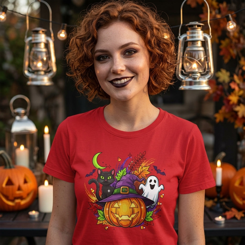 Halloween Graphic T-Shirt | Witch Hat Pumpkin Black Cat Ghost Spooky Tee