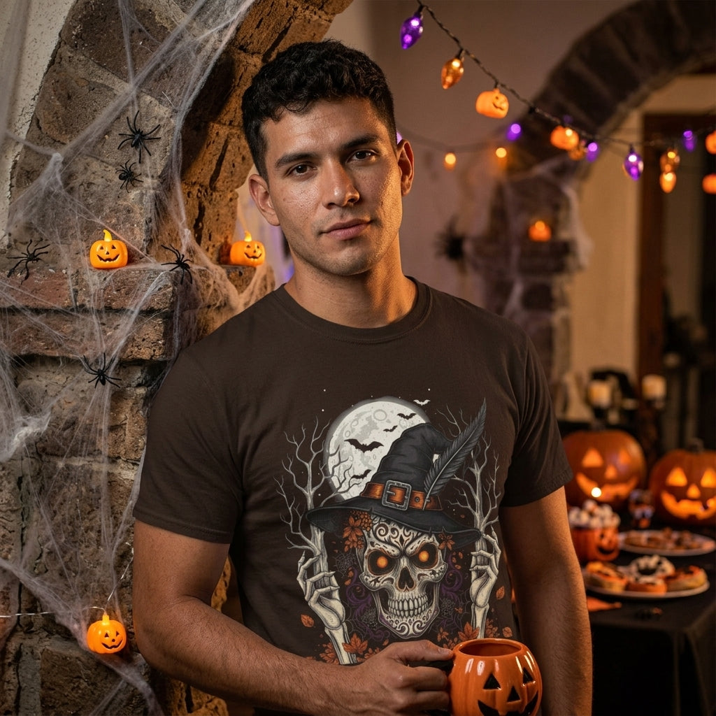 Skull Witch Halloween T-Shirt | Spooky Gothic Skull Graphic Tee for Halloween