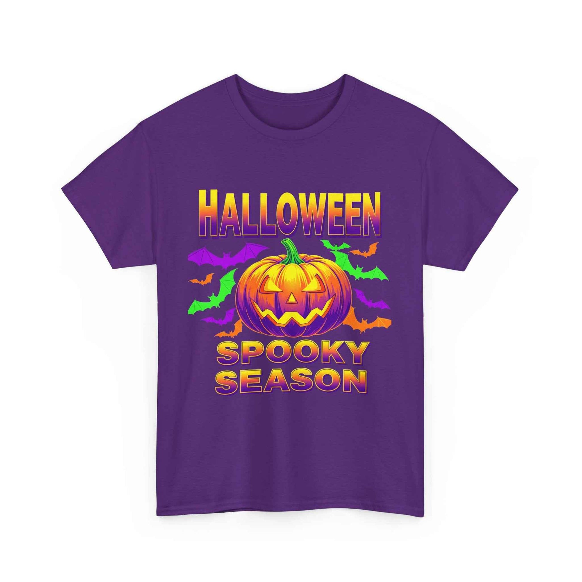 Retro Halloween T-Shirt - Neon Pumpkin & Bats 'Spooky Season' Tee - 80s/90s Style