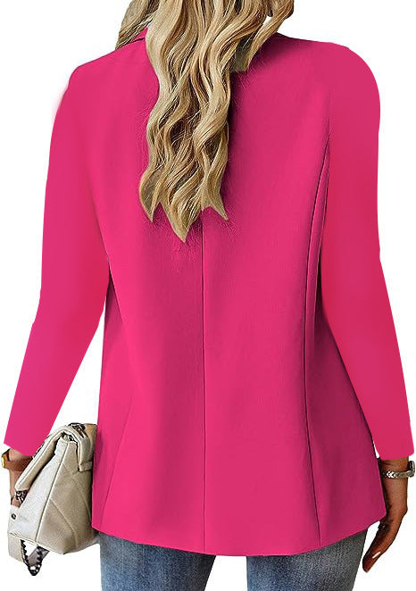 Women's Lapel Button Jacket - Fashion Casual Suit Blazer with Pockets