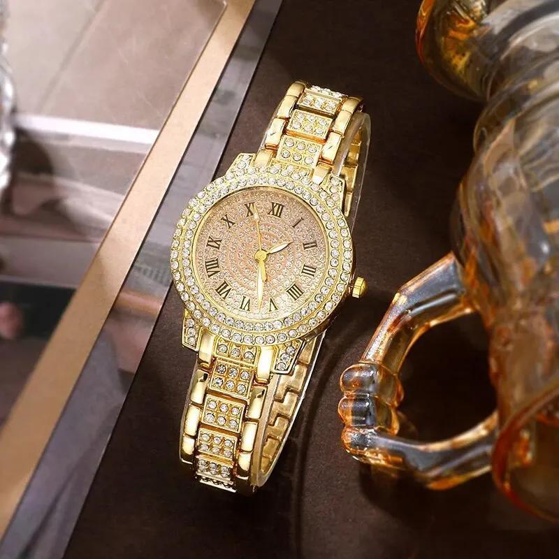 5-Piece Gold Jewelry Set - Watch, Ring, Necklace & Earrings Collection