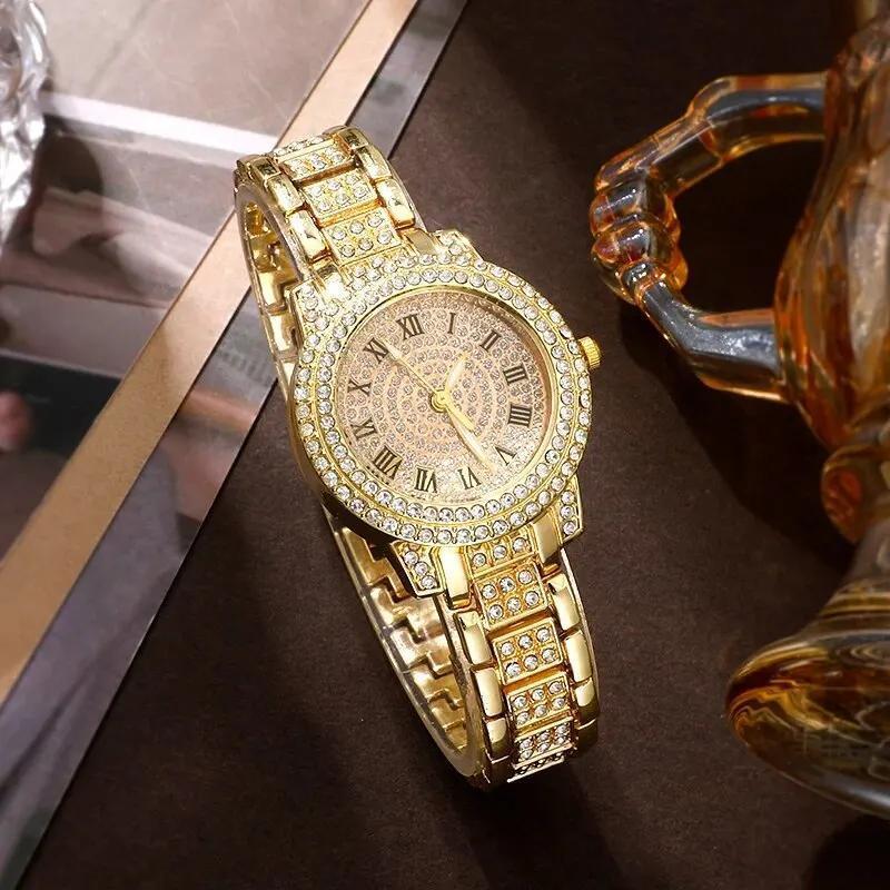 5-Piece Gold Jewelry Set - Watch, Ring, Necklace & Earrings Collection