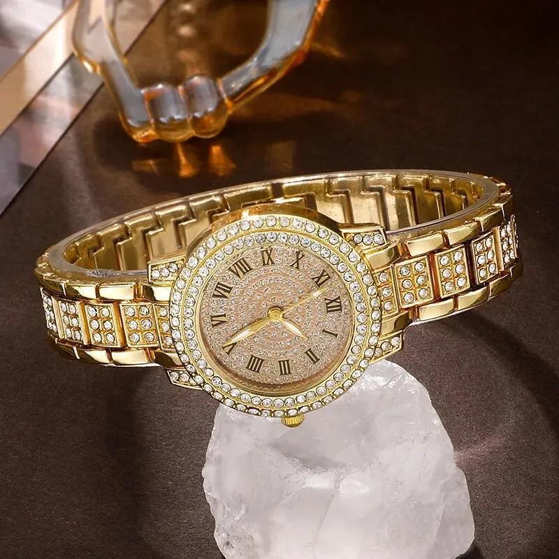 5-Piece Gold Jewelry Set - Watch, Ring, Necklace & Earrings Collection