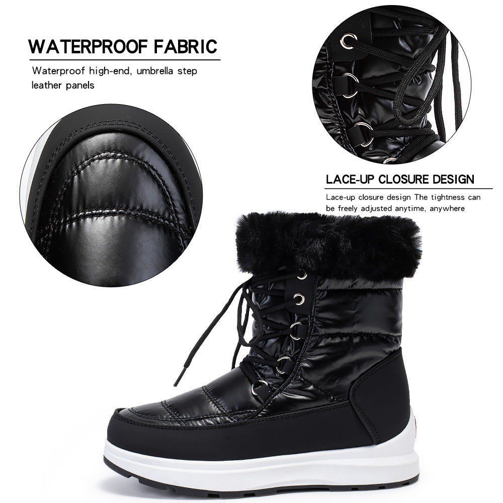 Women's Fur Collar Snow Boots - High-Top Lace-Up Waterproof Winter Boots