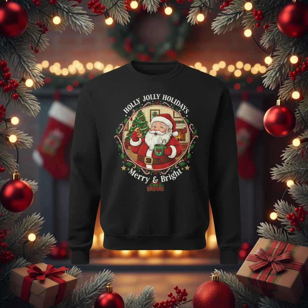 Merry & Bright Santa Crewneck Sweatshirt — Holly Jolly Holiday Christmas Sweater