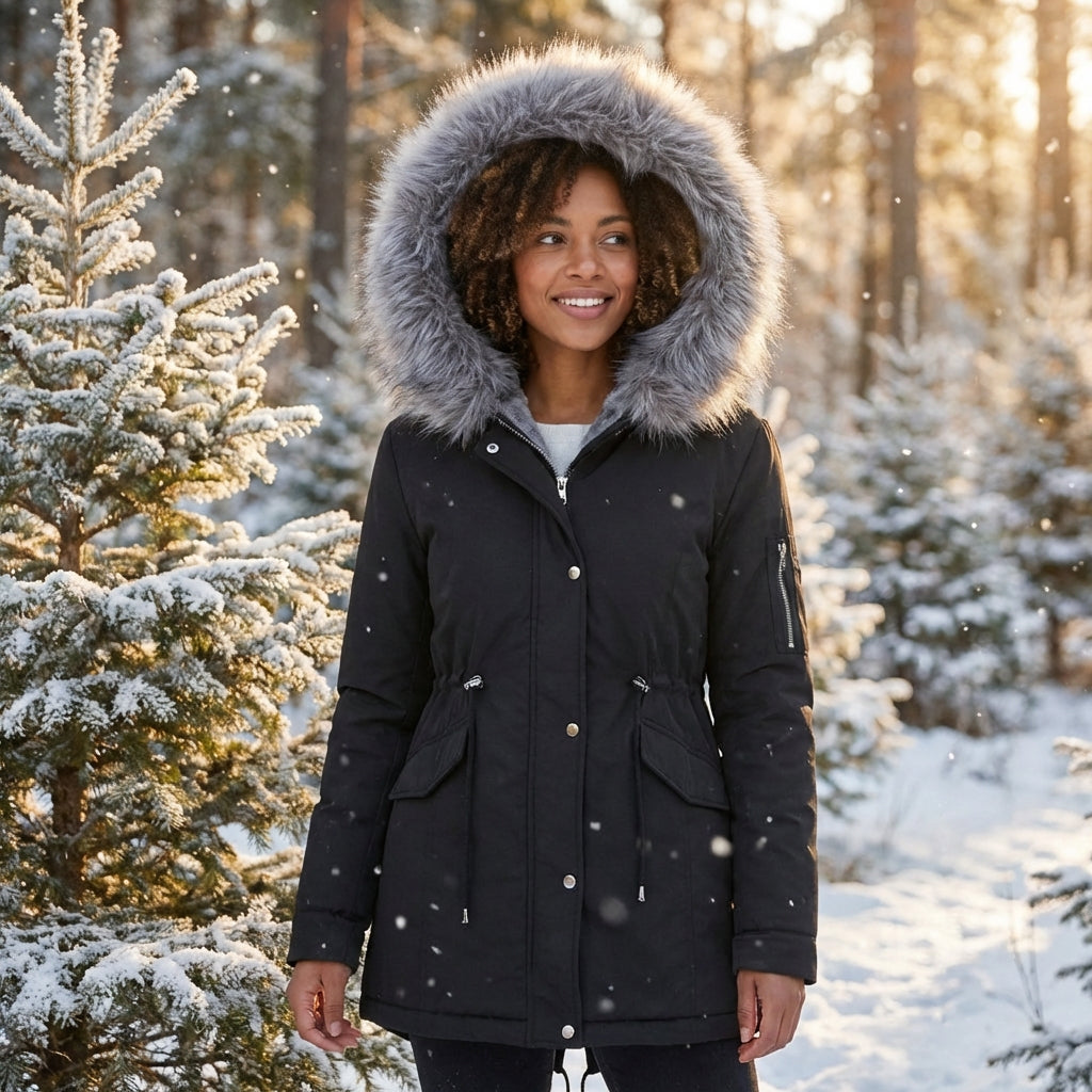 Women's Mid-Length Hooded Parka - Thickened Cotton-Padded Winter Coat