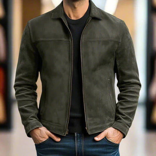 Men's Casual Leather Jacket - Lapel Collar Trendy Coat with Side Pockets
