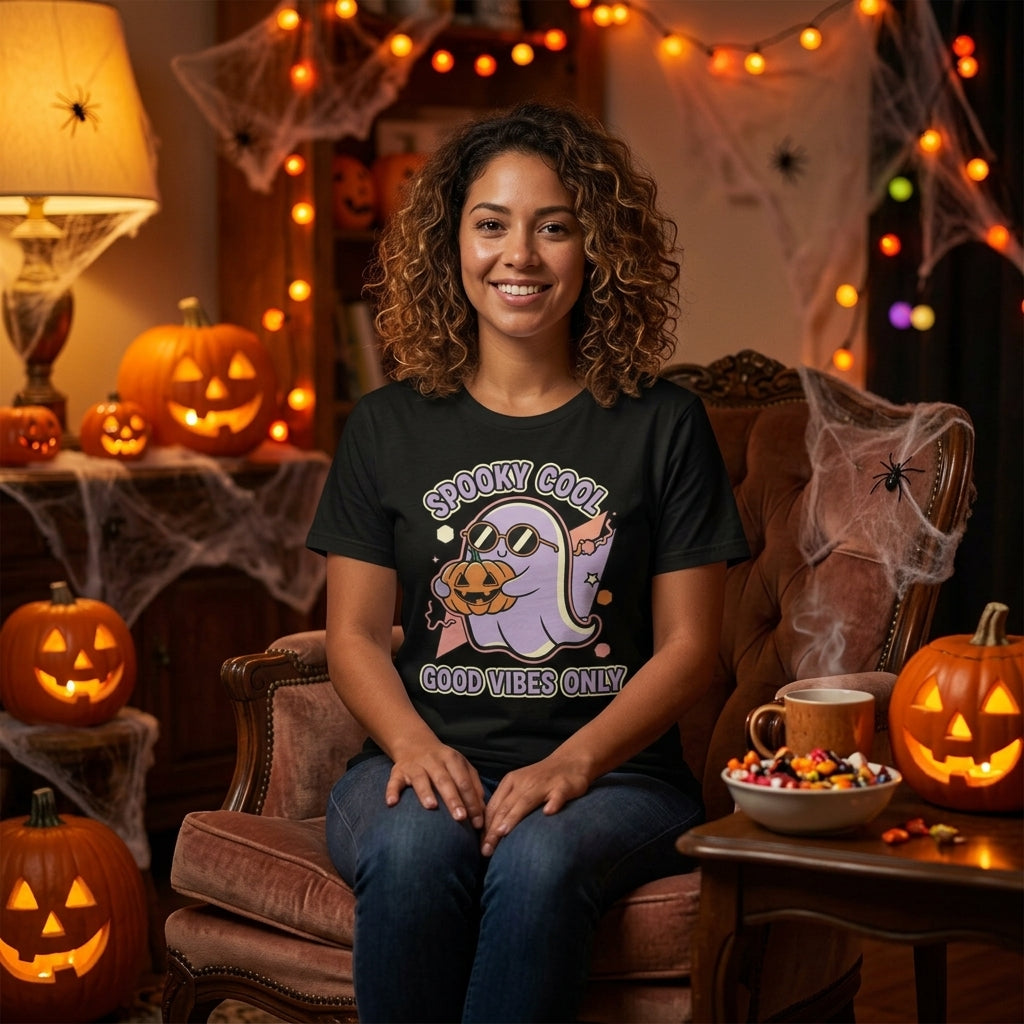 Spooky Cool Ghost T-Shirt | Good Vibes Only Halloween Tee