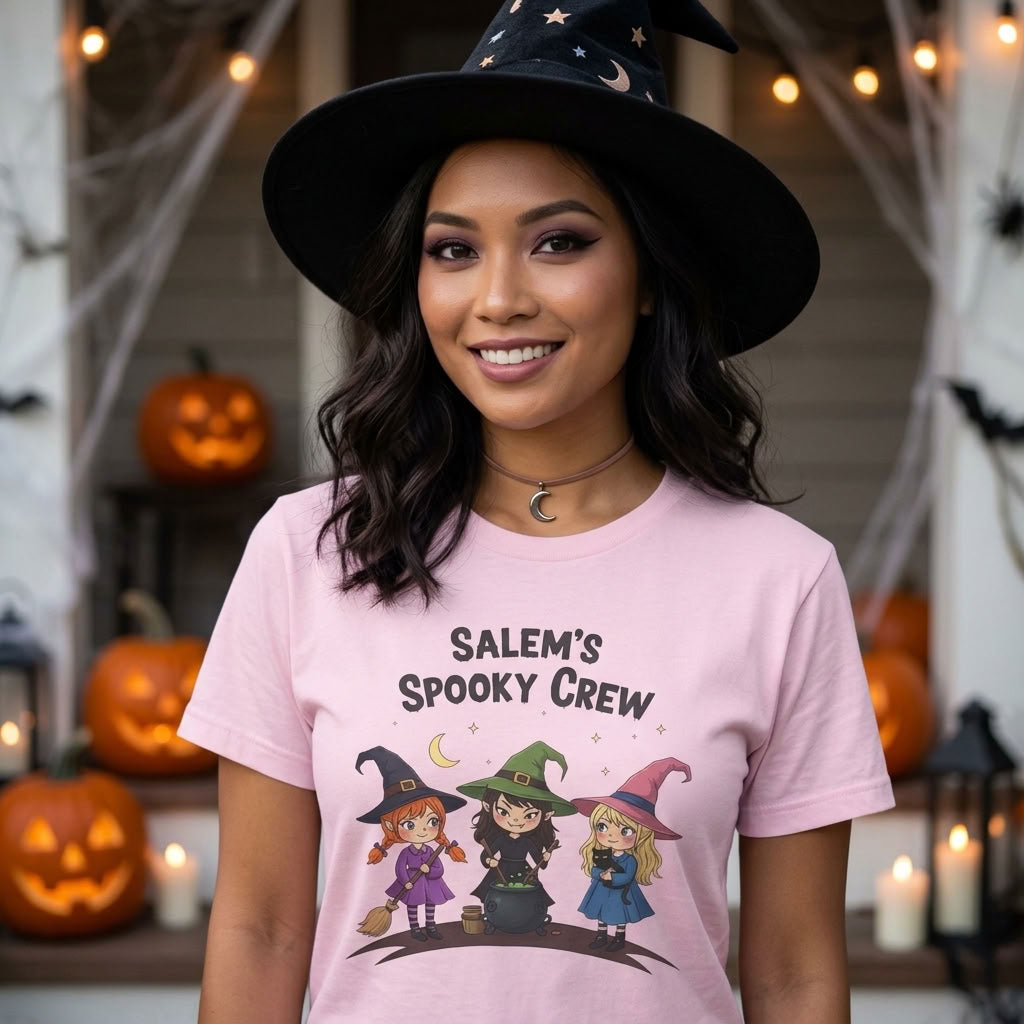 Salem's Spooky Crew T-Shirt | Cute Witch Halloween Graphic Tee