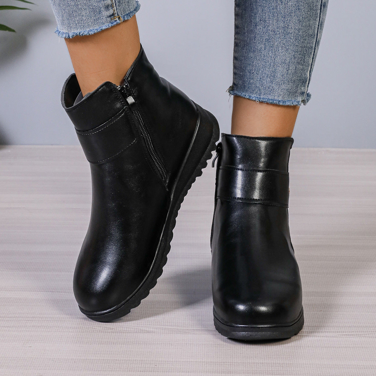 Women's Fleece-Lined Winter Boots - Side Zipper Ankle Boots with Non-Slip Sole