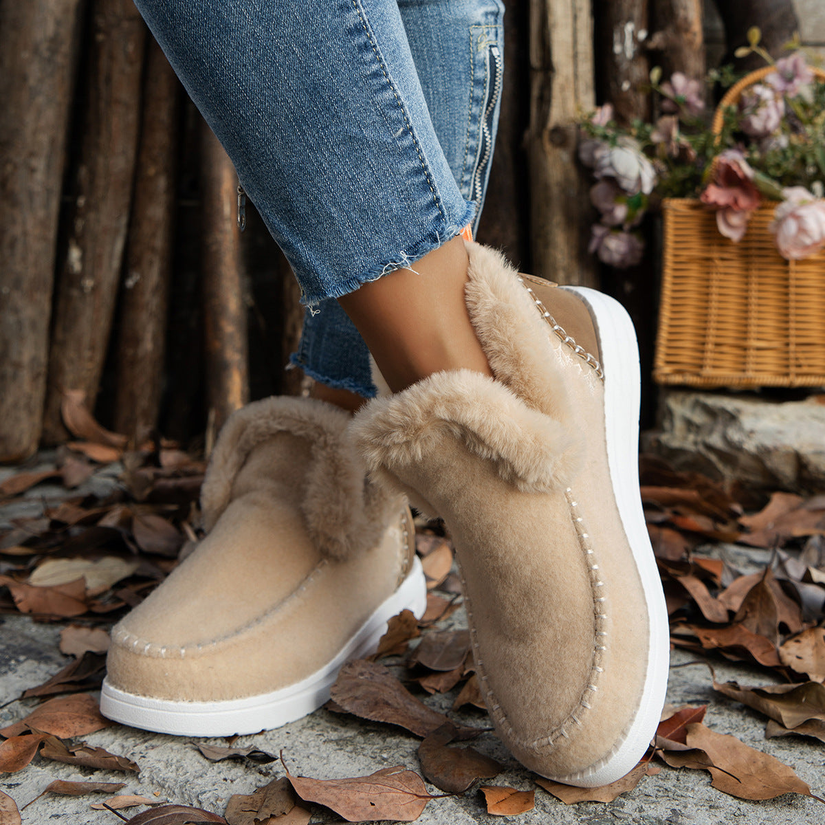 Women's Fleece-Lined Ankle Boots - Warm Plush Winter Flat Cotton Boots